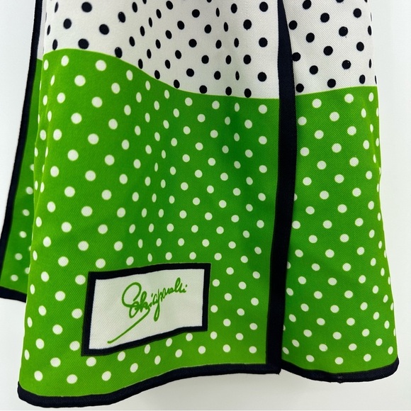 Schiaparelli by Glentex Small Scarf Neckerchief White Green Polka Dots - Picture 2 of 7